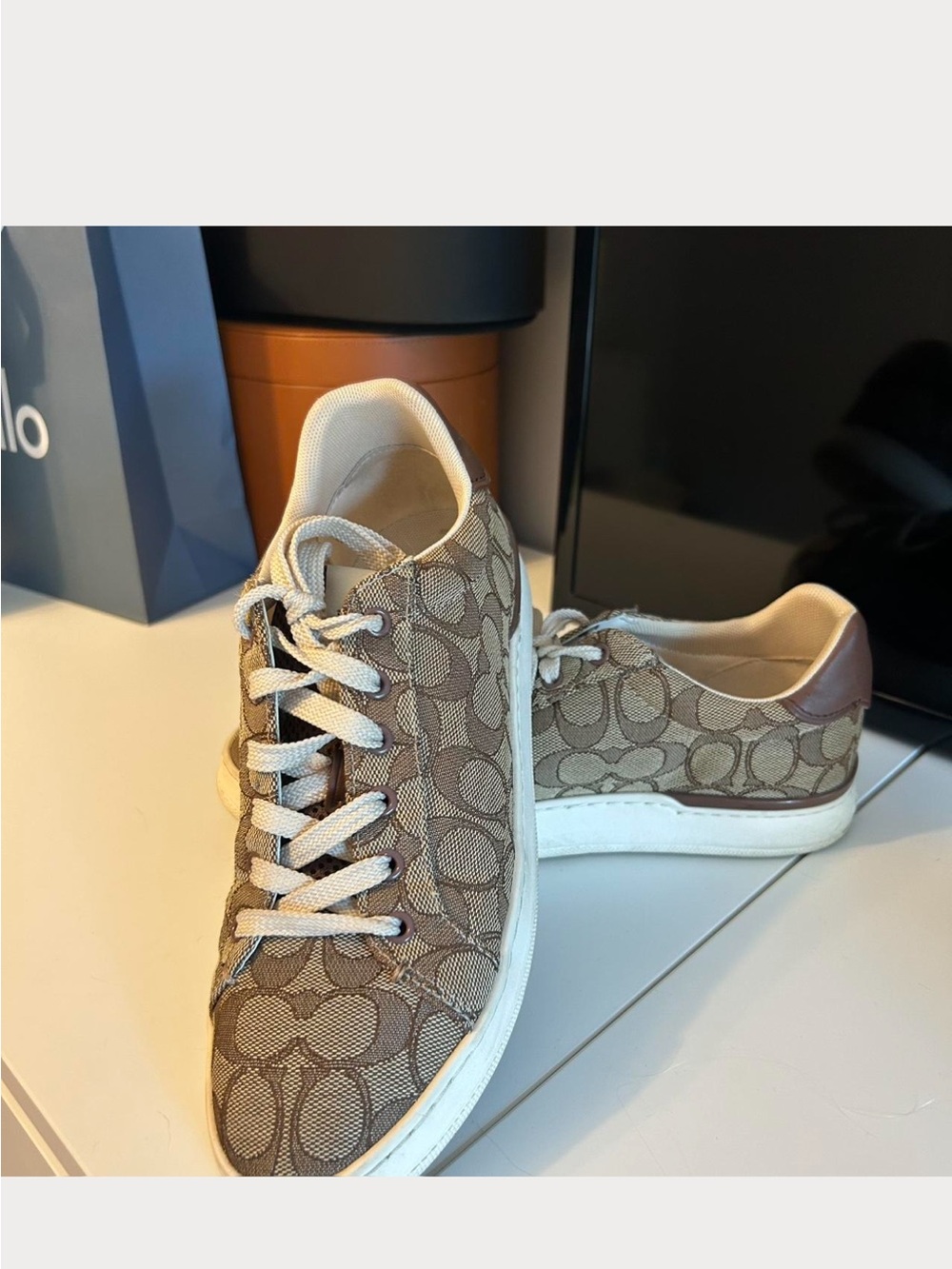 Coach Brown Signature Canvas Low-Top Sneakers with White Soles
